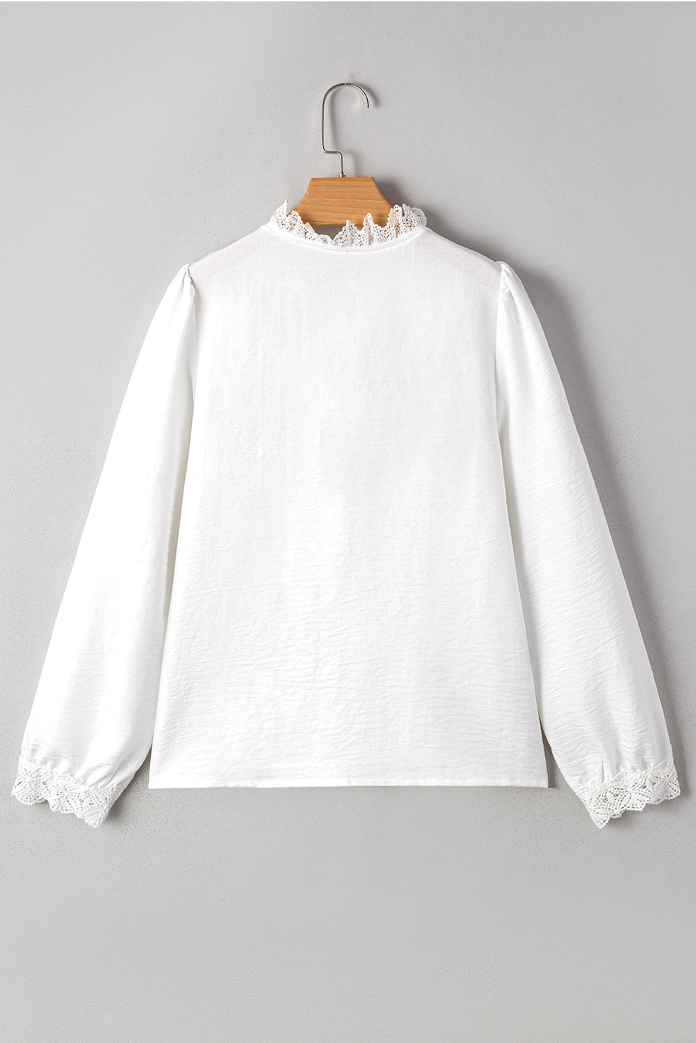 Lace Patchwork Buttoned Stand Neck Loose Shirt