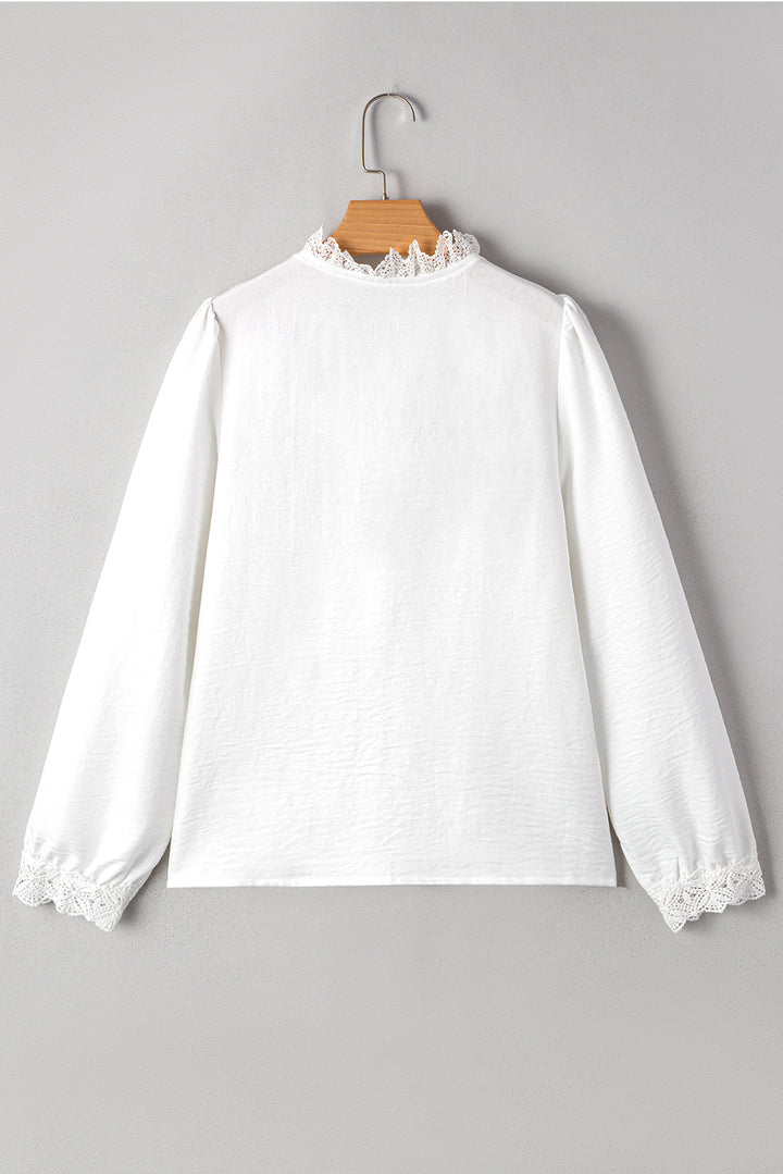 Lace Patchwork Buttoned Stand Neck Loose Shirt
