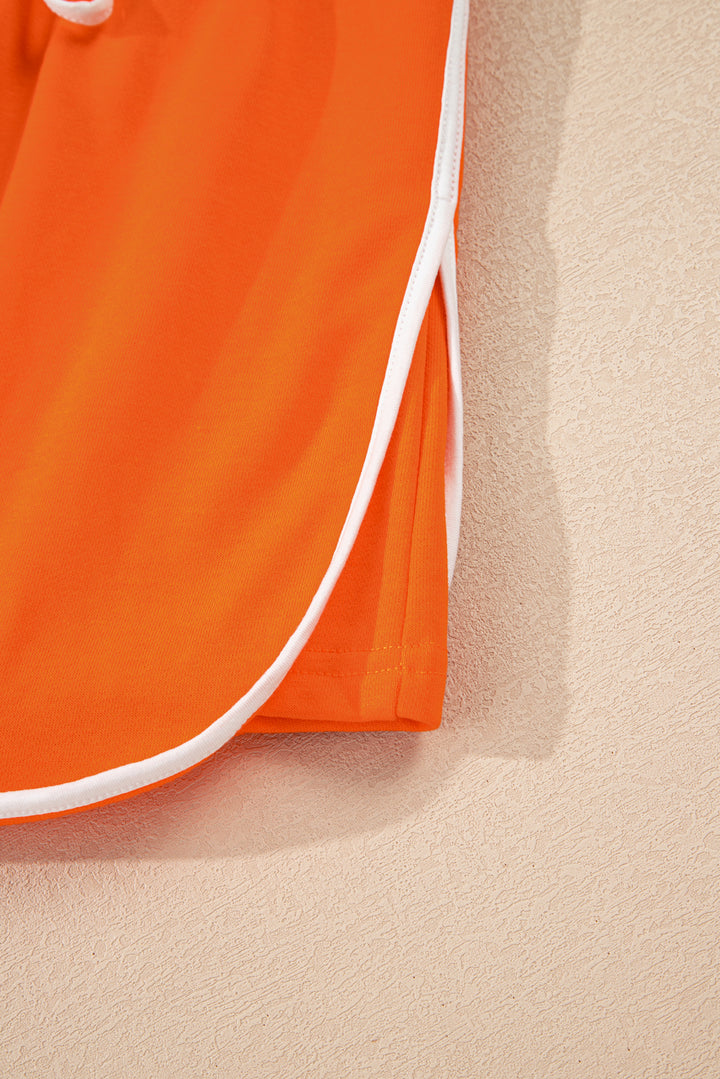 Orange Varsity Stripe Detail Pullover Mini Skort Set
