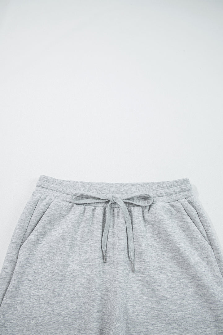 Light Grey Zip Collar Long Sleeve Top Drawstring Pants Set