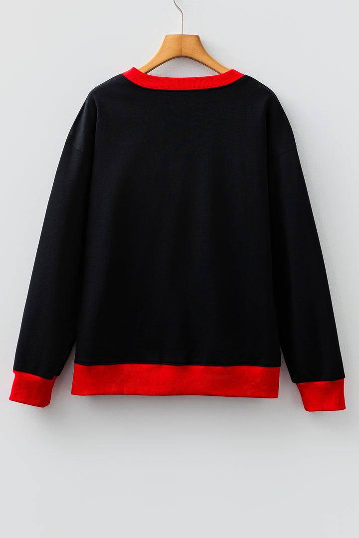 GAME DAY Letter Graphic Varsity Striped Detail Baggy Sweatshirt