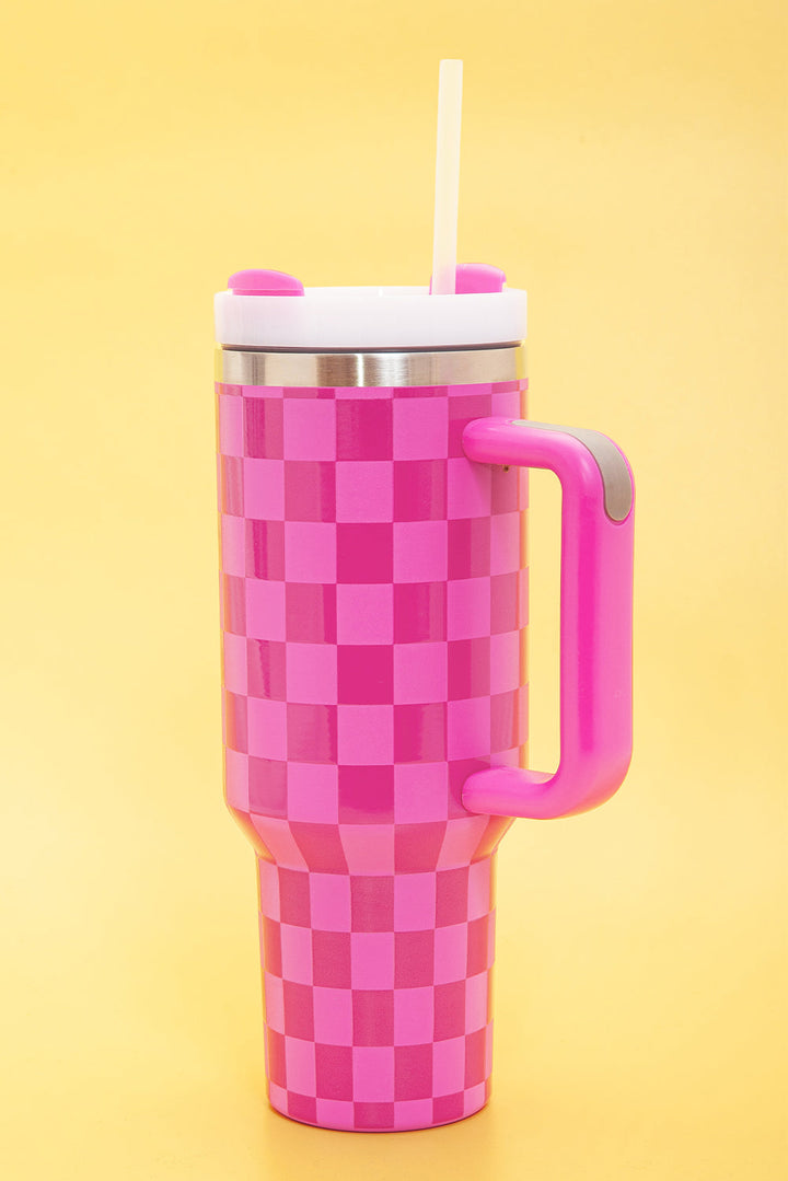 Checkered Print Handled Stainless Steel Tumbler Cup 40oz