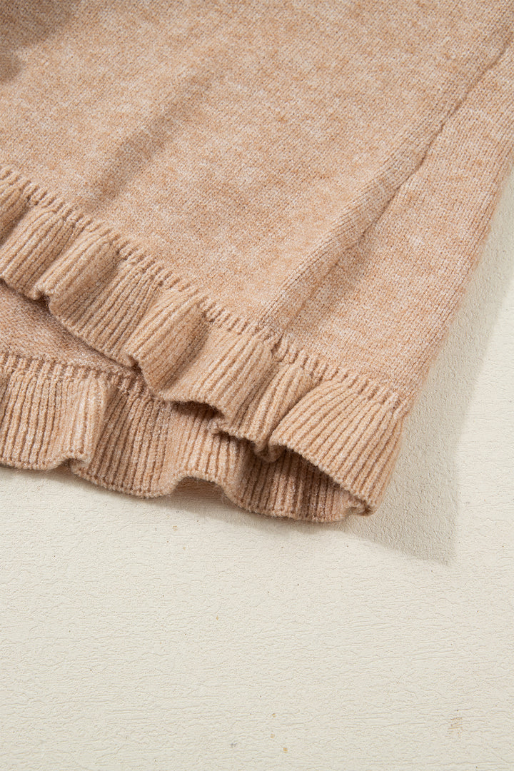 Ruffle Trim Gold Button Sweater Cardigan