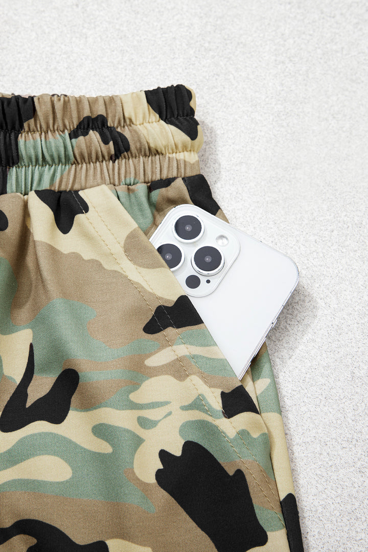 Multicolour Camouflage Print Street Fashion Drawstring Shift Pants
