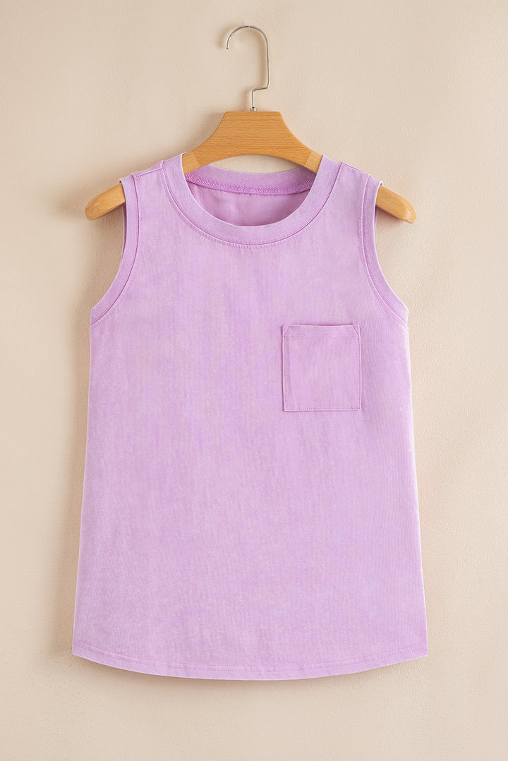 Phalaenopsis Mineral Wash Patched Chest Pocket Casual Tank Top