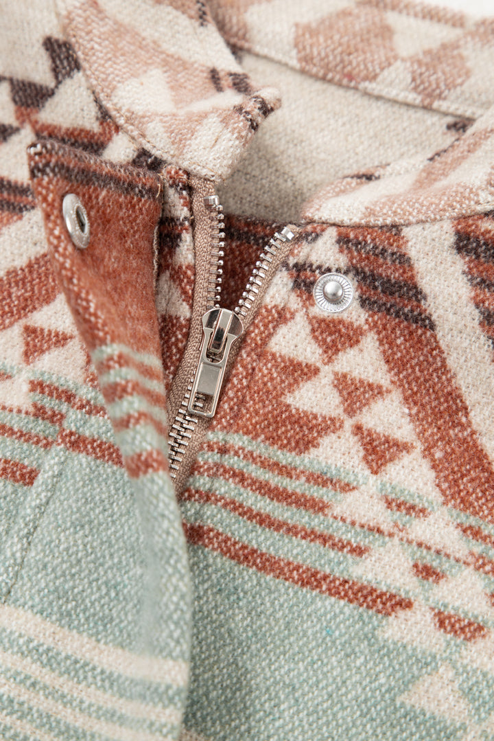 Light French Beige Aztec Quilted Patchwork Western Fashion Jacket
