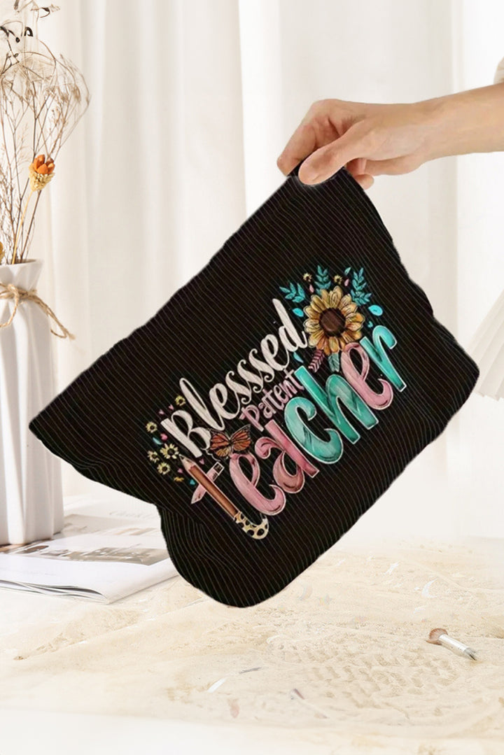 Blessed Teacher Flower Pencil Print Corduroy Storage Bag