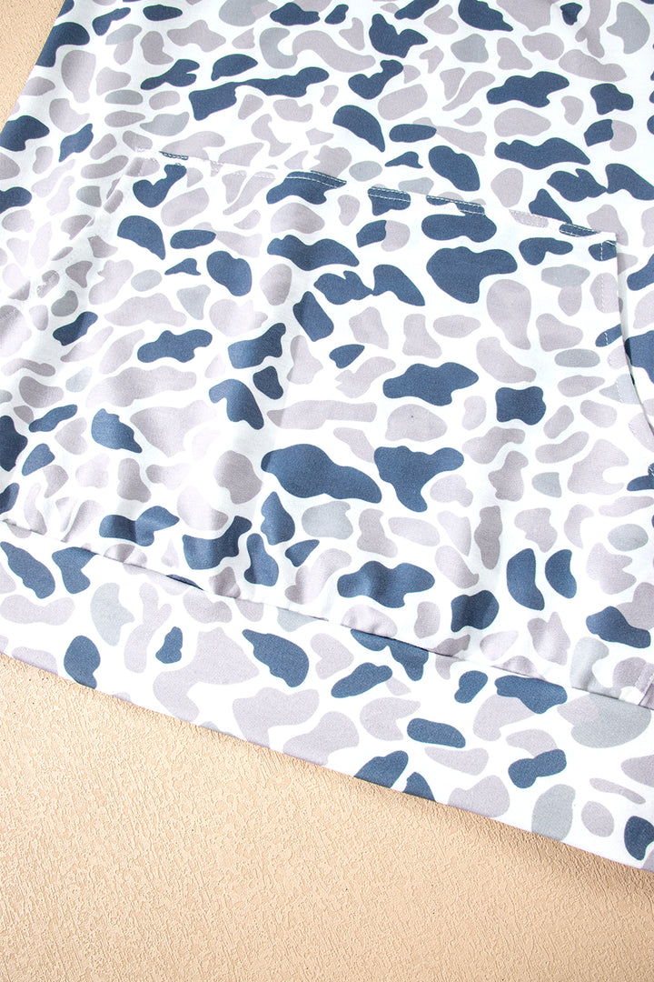 Multicolour Plus Camouflage Print Quarter Zip Kangaroo Pocket Pullover Sweatshirt