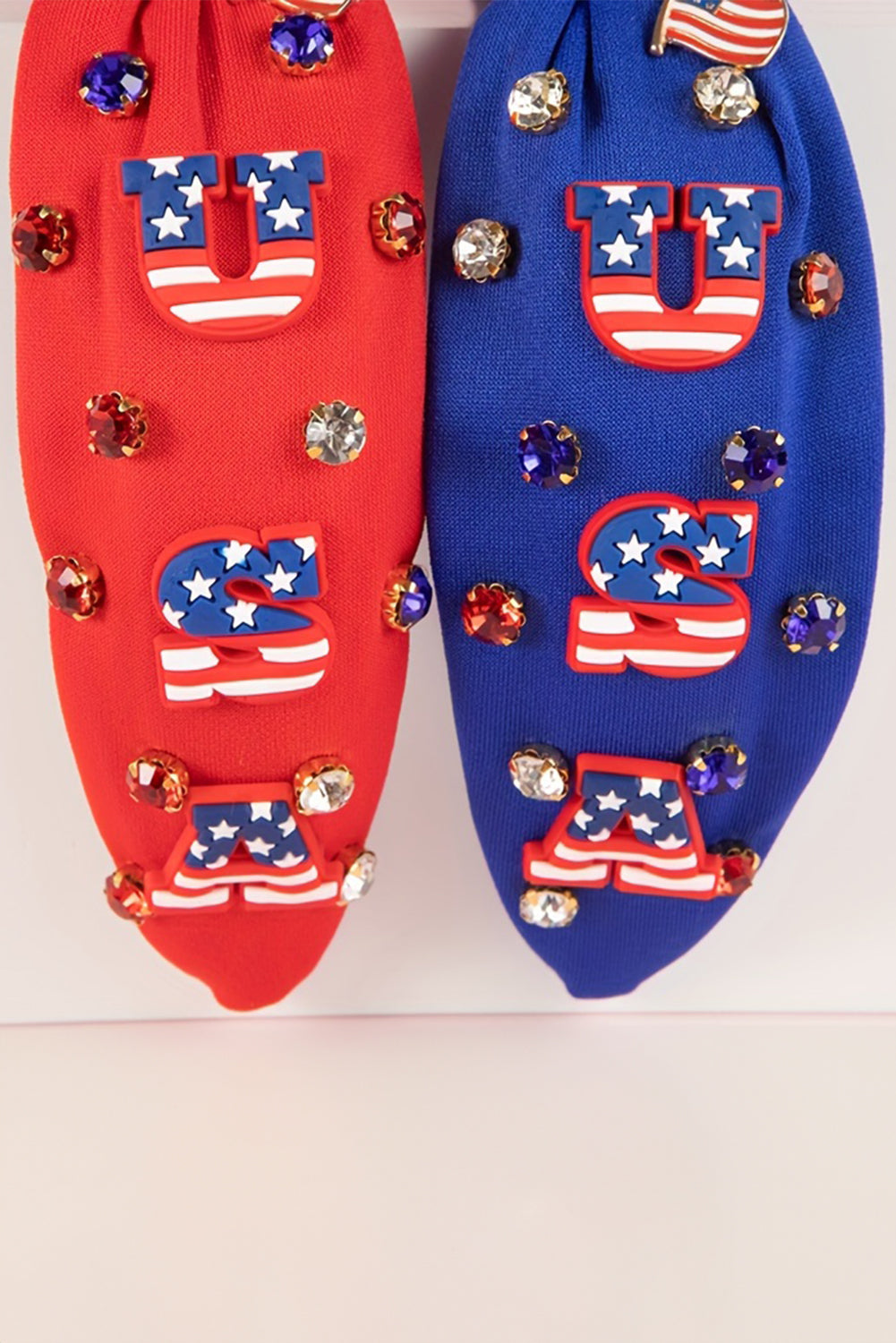 USA Flag Gemstone Decor Knotted Wide Headband