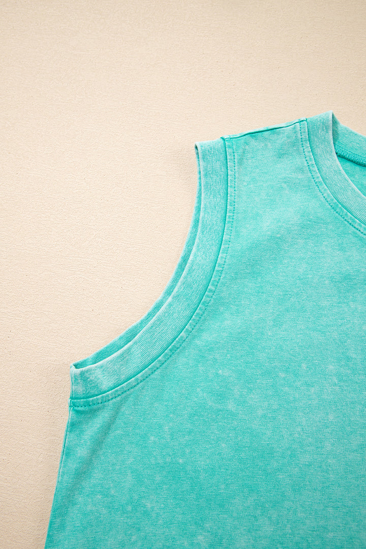 Mint Green Washed Sleeveless Top Split Skort Cotton 2pcs Outfit