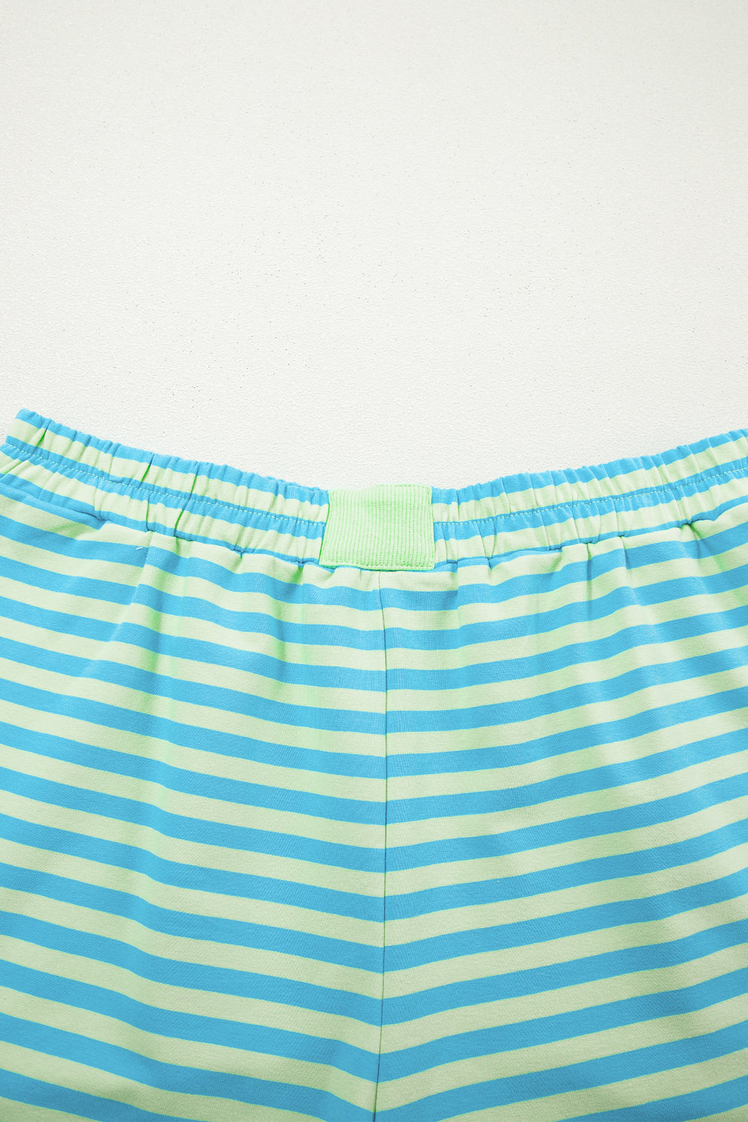 Green Stripe Color Block Detail Long Sleeve Pullover Elastic Waist Pull On Shorts 2pcs Set
