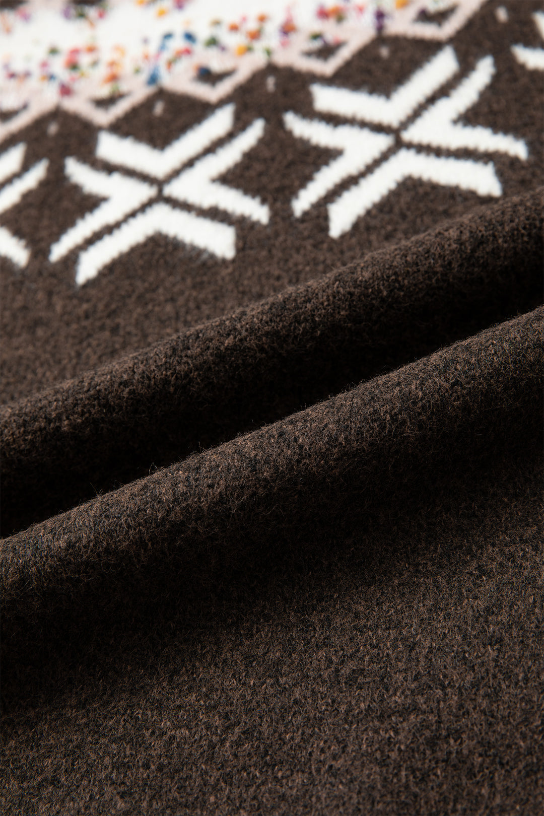 Chicory Coffee Christmas Theme Geometric Pattern Knit Round Neck Shift Sweater
