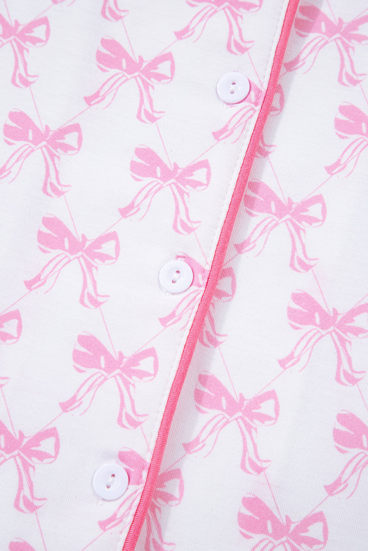 Pink Bow Print Long Sleeve Shirt and Pants Soft Pajama Set