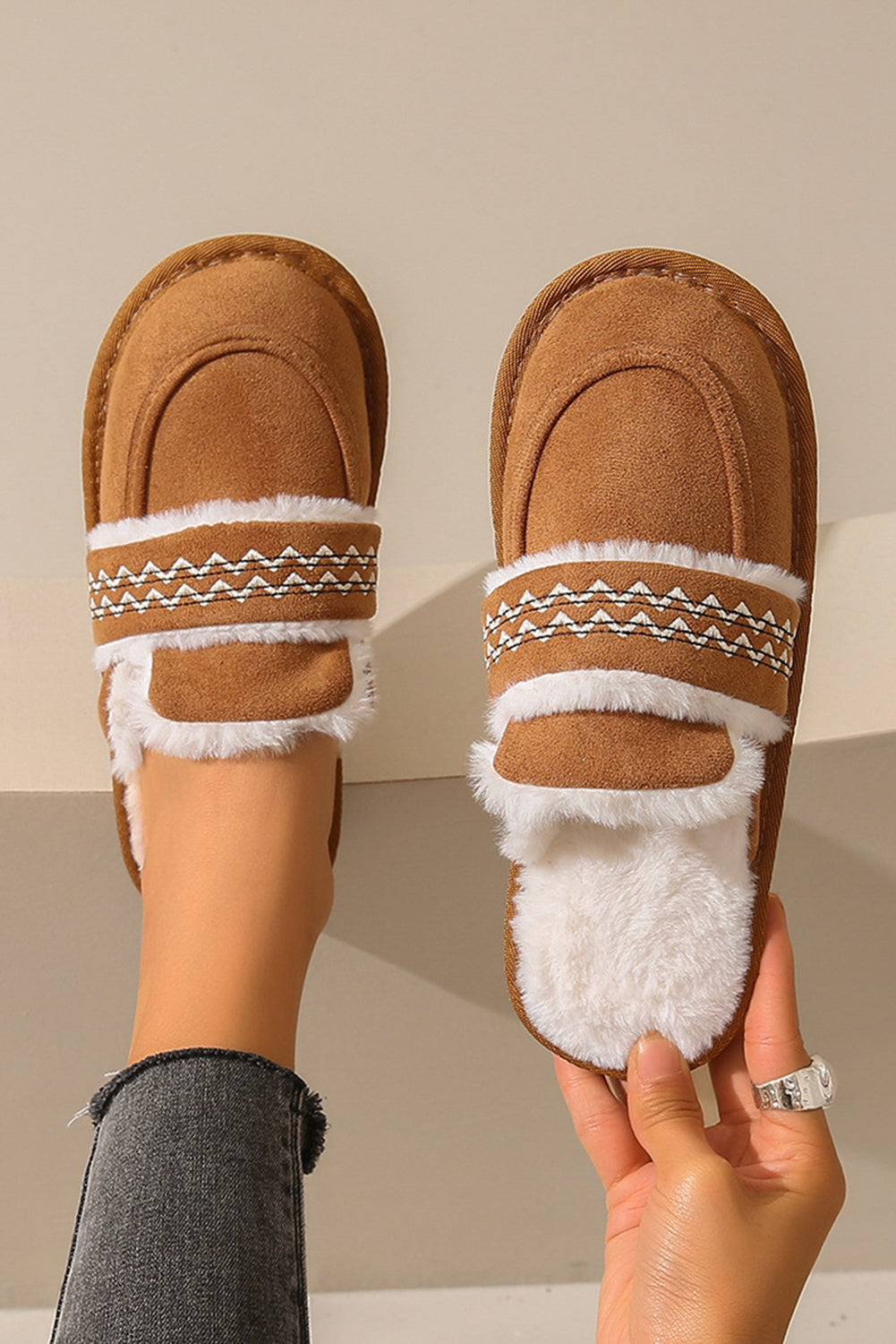 Suede Wavy Striped Plush Lined Slippers (Run Small, Size Up)