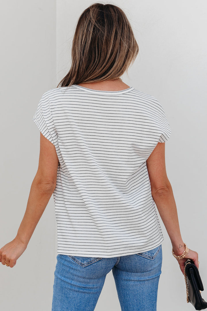 cap sleeve crew neck casual tee with chest pocket