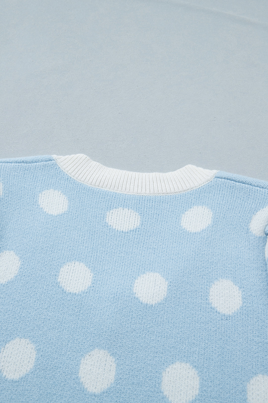 Light Blue Polka Dot Puff Short Sleeve Sweater Top