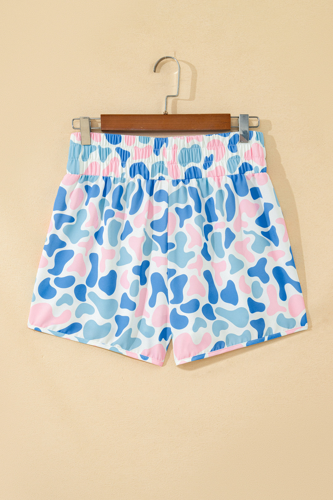 Sky Blue Camouflage Print Shirred High Waist Athleisure Shorts