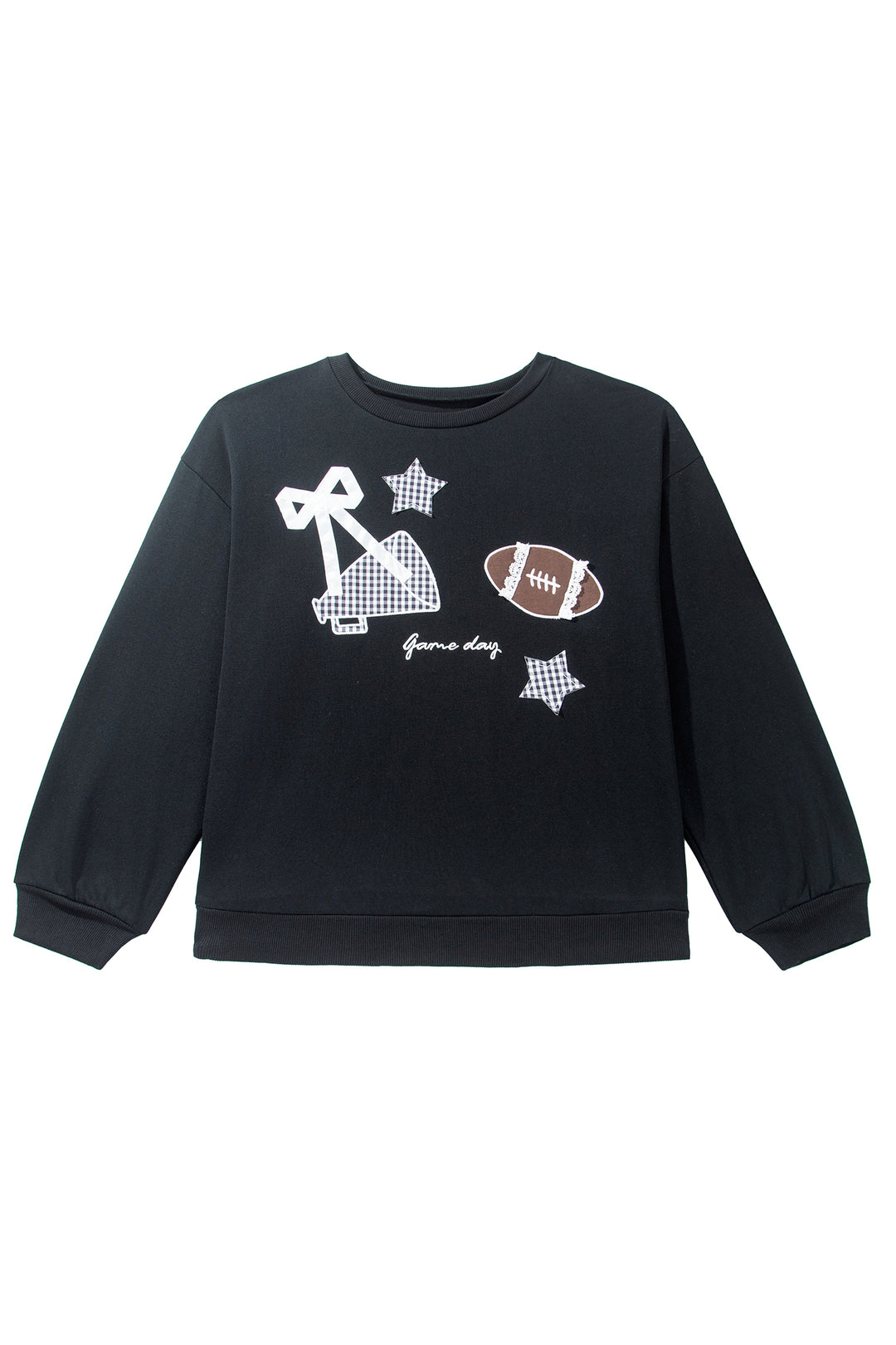 Black Rugby Game Day Patchwork Graphic Plus Size Sweatshirt