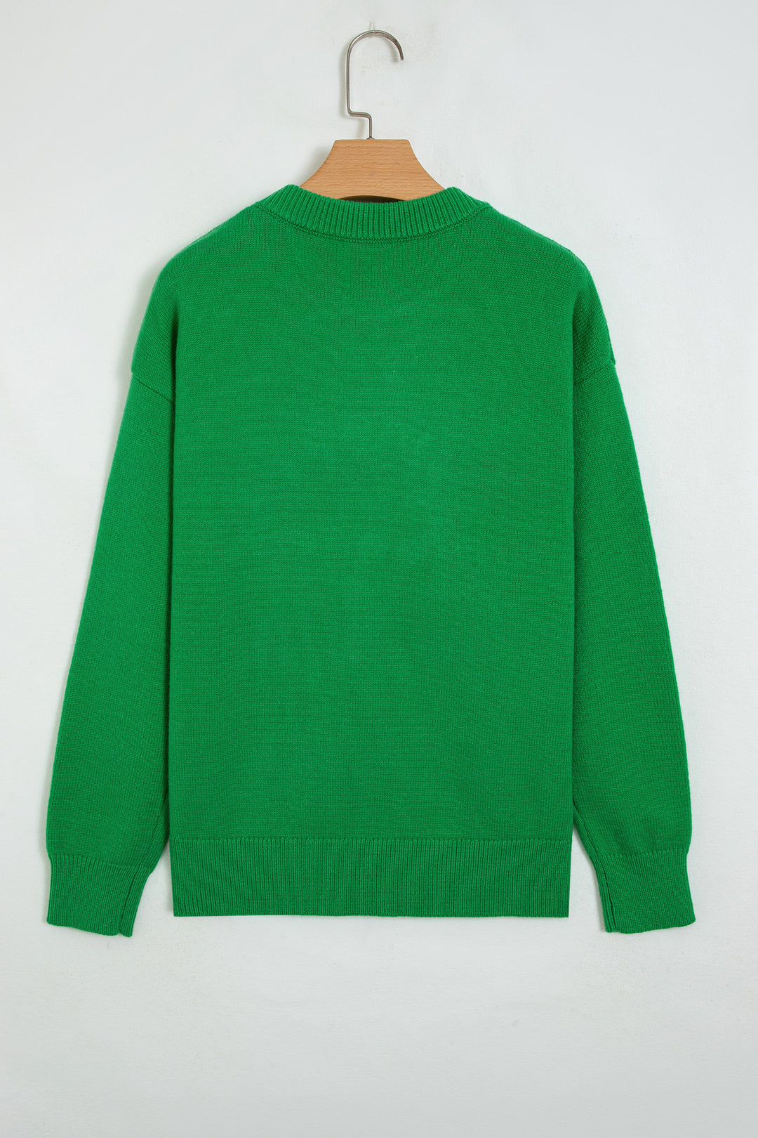 Dark Green Abstract Patch Embroidery Christmas Pullover Sweater
