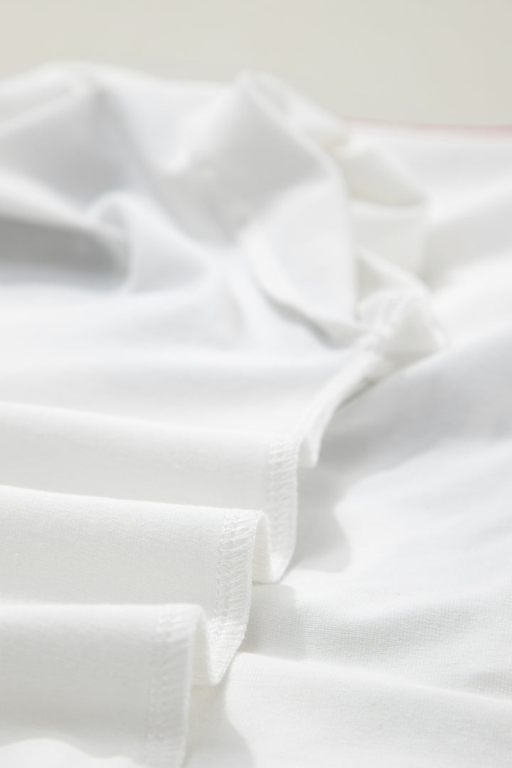 White USA Letter Printed Varsity Striped Sleeve Round Neck Tee