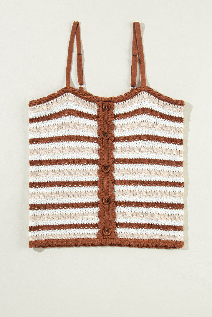 Striped Buttoned Cropped Knitted Vest