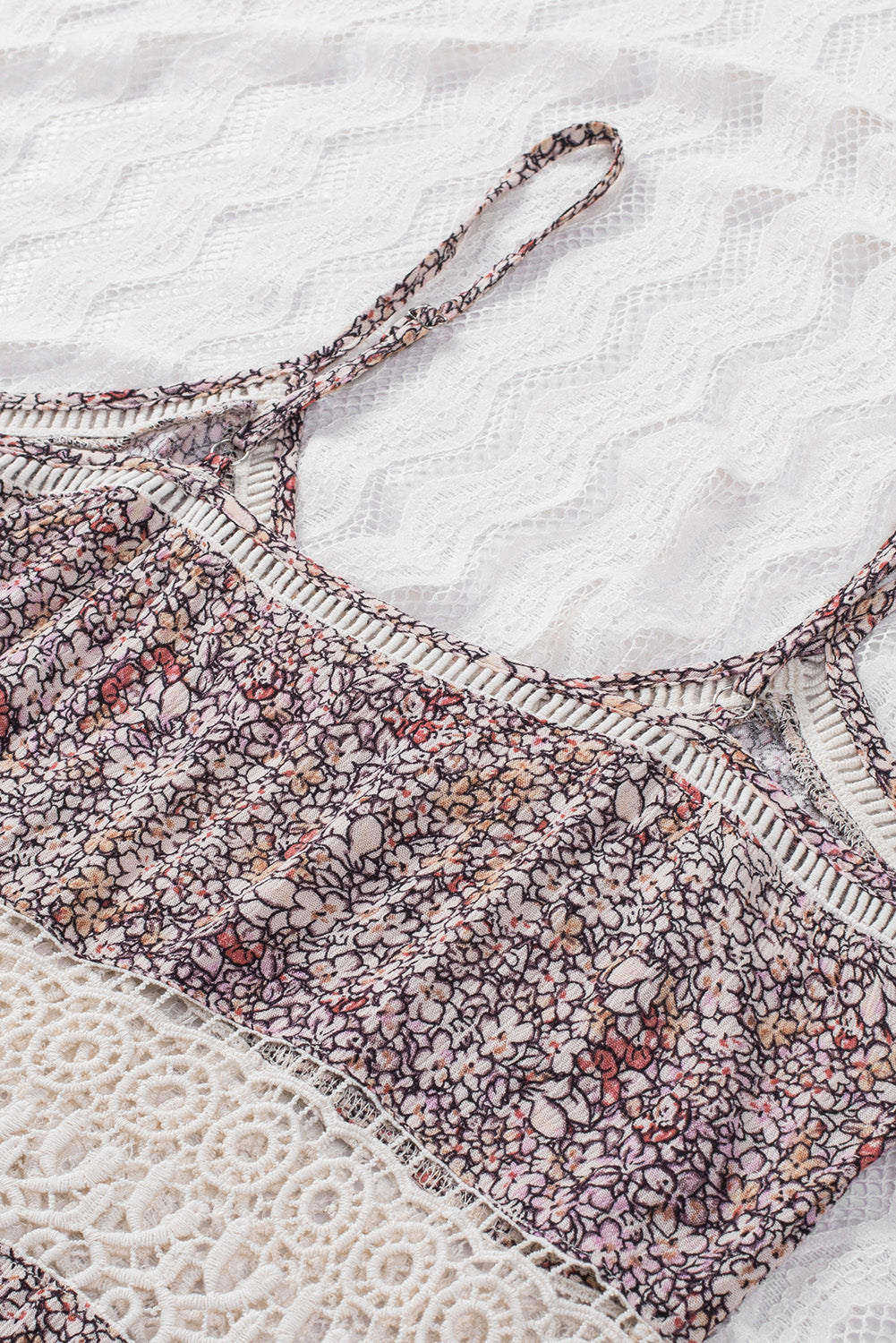 Floral Print Lace Crochet Spaghetti Strap Tank Top