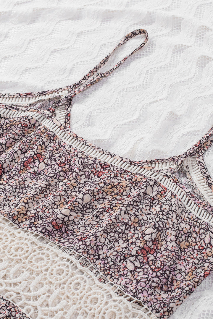 Floral Print Lace Crochet Spaghetti Strap Tank Top