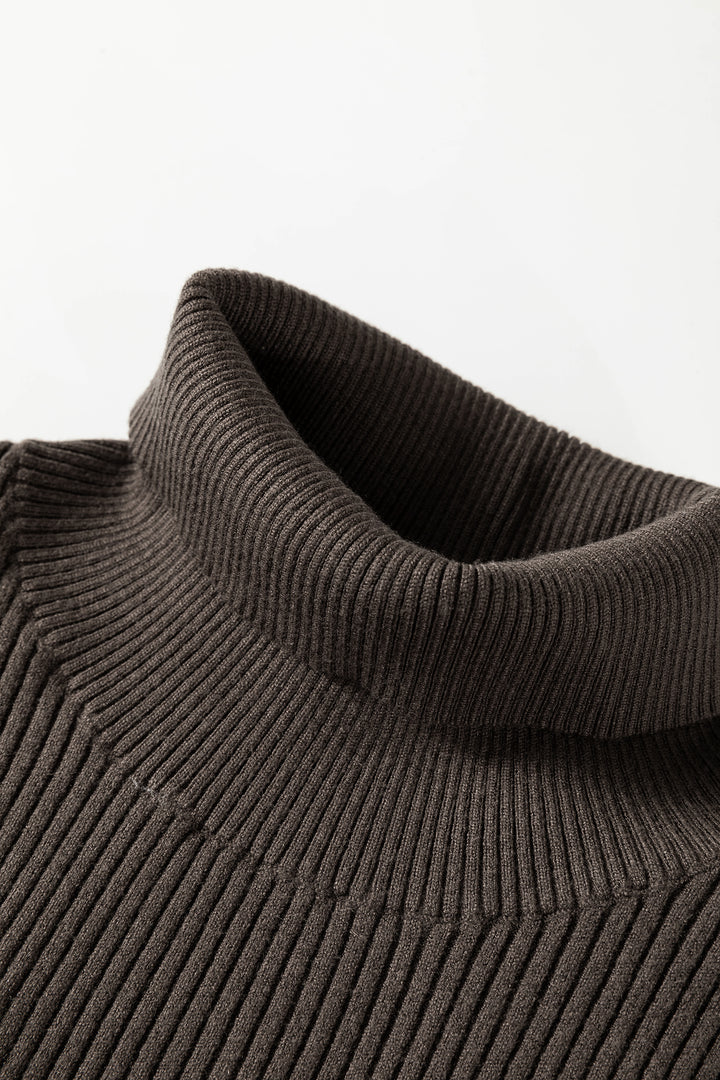 Chicory Coffee Western Ribbed Knit High Neck Waist Slim Fit Sweater Vest