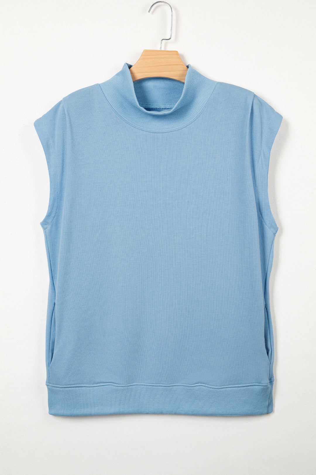 Myosotis Solid Color High Neck Cap Sleeve Loose Top
