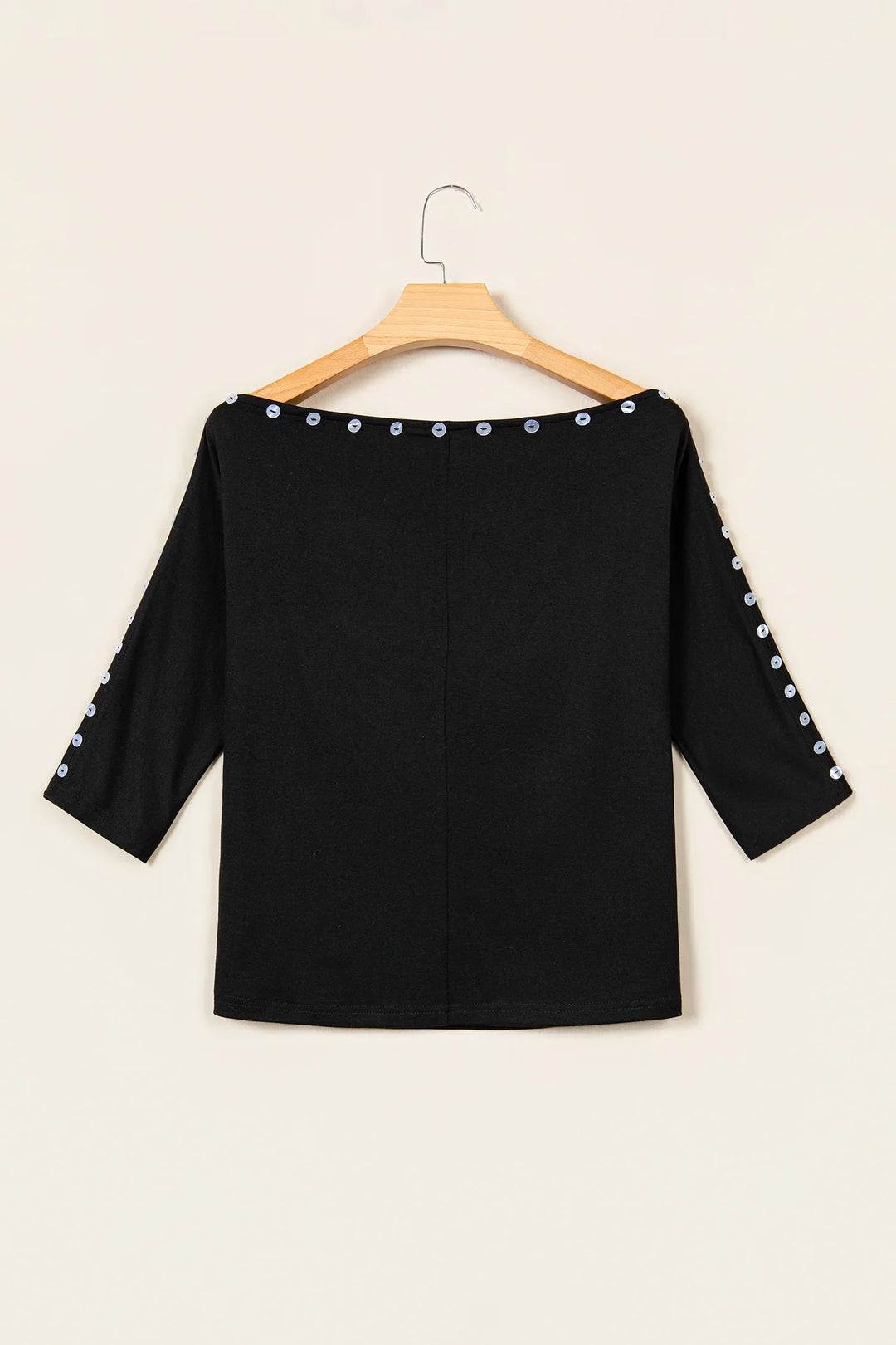 Black 3/4 Sleeve Button Detail Off Shoulder Top