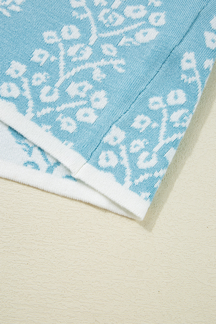 Contrast Floral Crewneck Short Sleeve Sweater