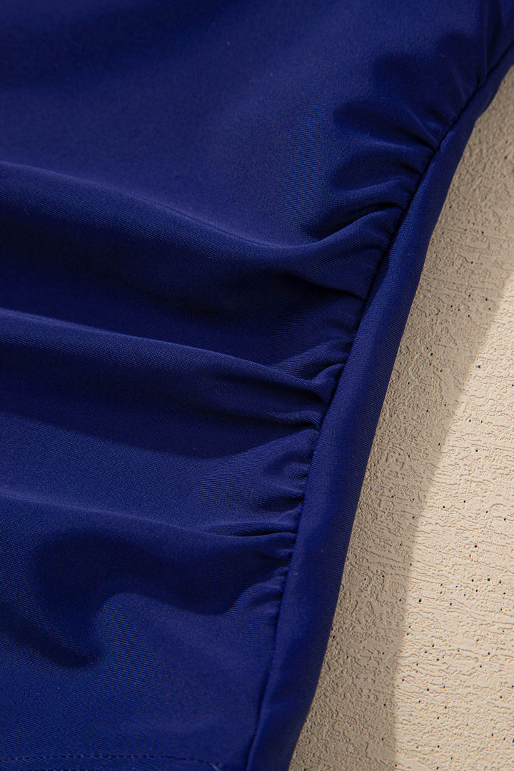 Navy Blue Color Block Detail Adjustable Straps One Piece Swimsuit