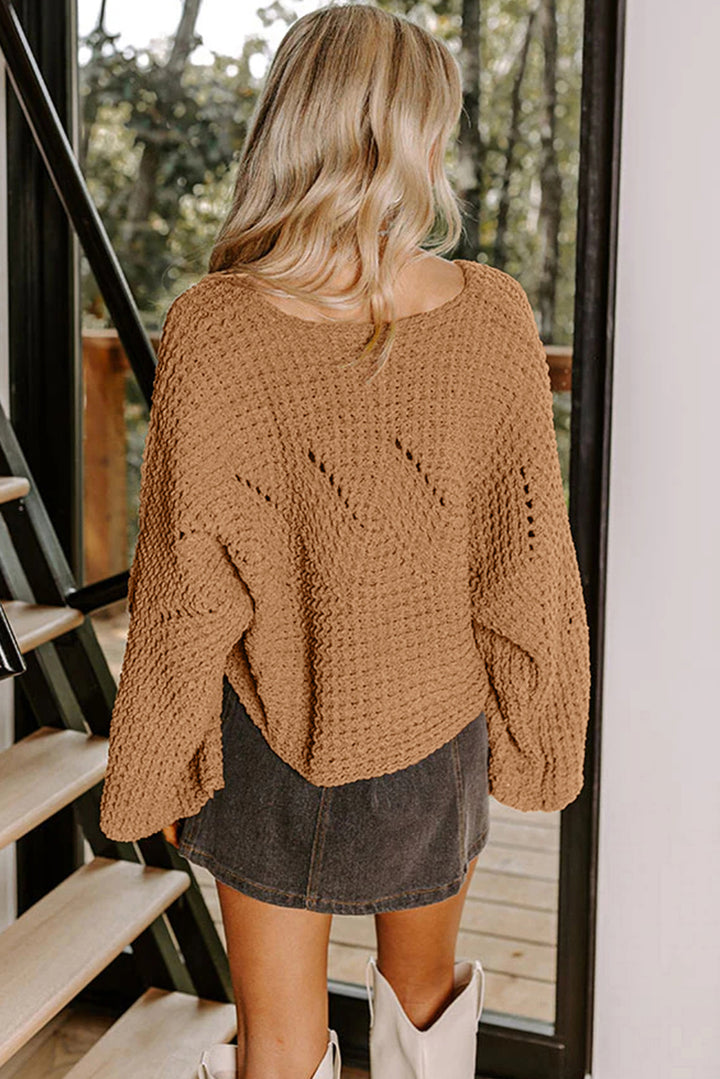 Hollowed Detail Wide Sleeve Loose Pullover Sweater