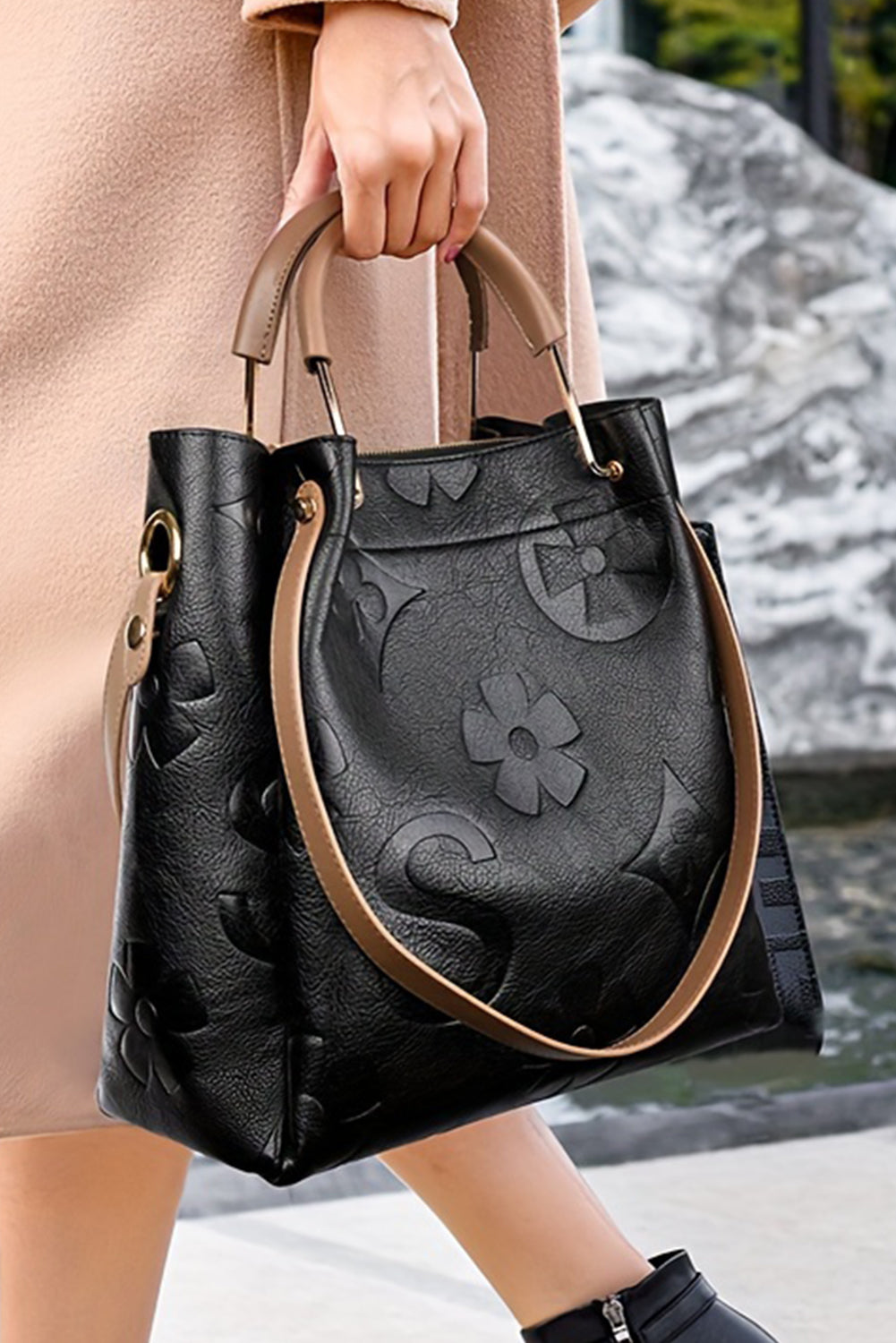 Sac à bandoulière multifonction en cuir gaufré avec poignée