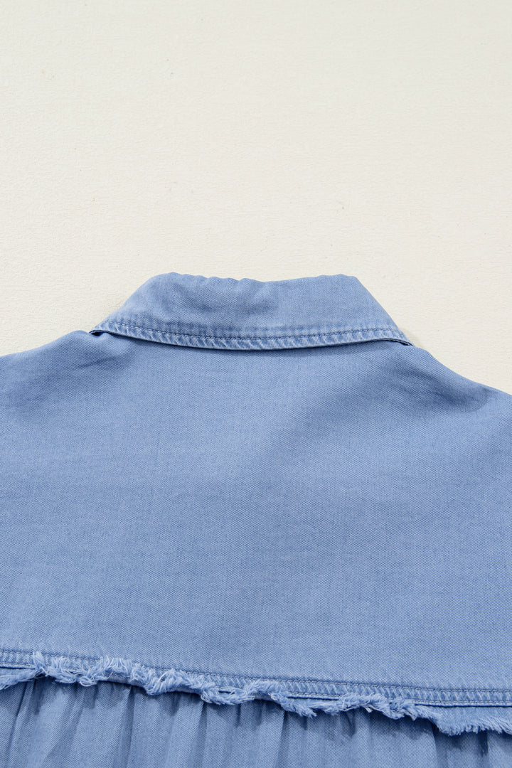 Washed Drop Shoulder Bracelet Sleeve Chambray Shirt