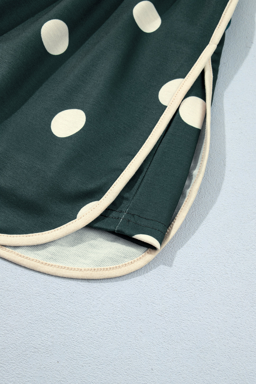 Green Polka Dot Print Trim Baggy Pullover Drawstring Skirt 2pcs Set