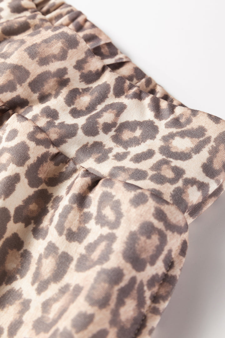 Light French Beige Leopard Print Pullover Mini Skirt 2pcs Set