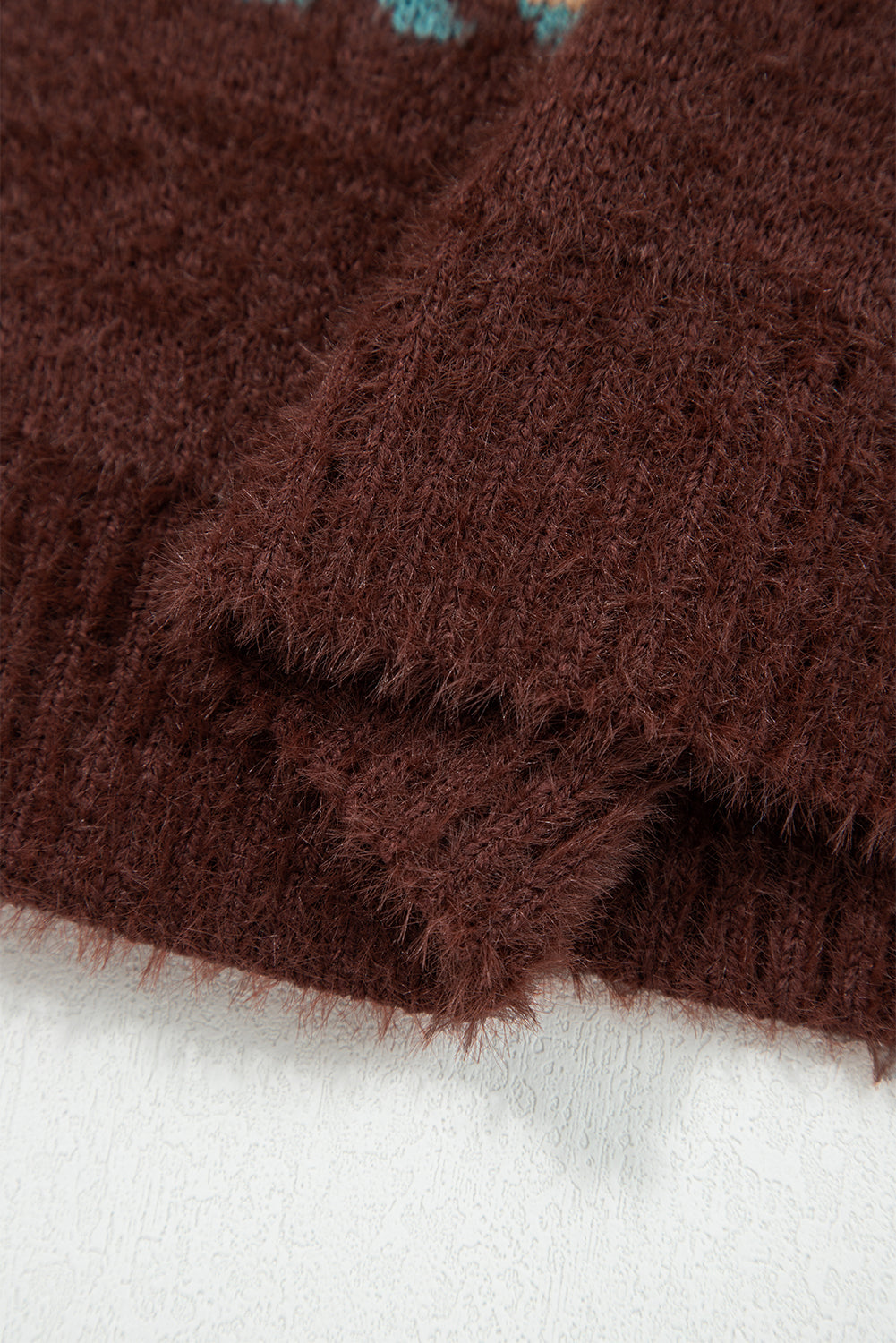 Ethnic Pattern Mohair Knitted Drop Shoulder Sweater