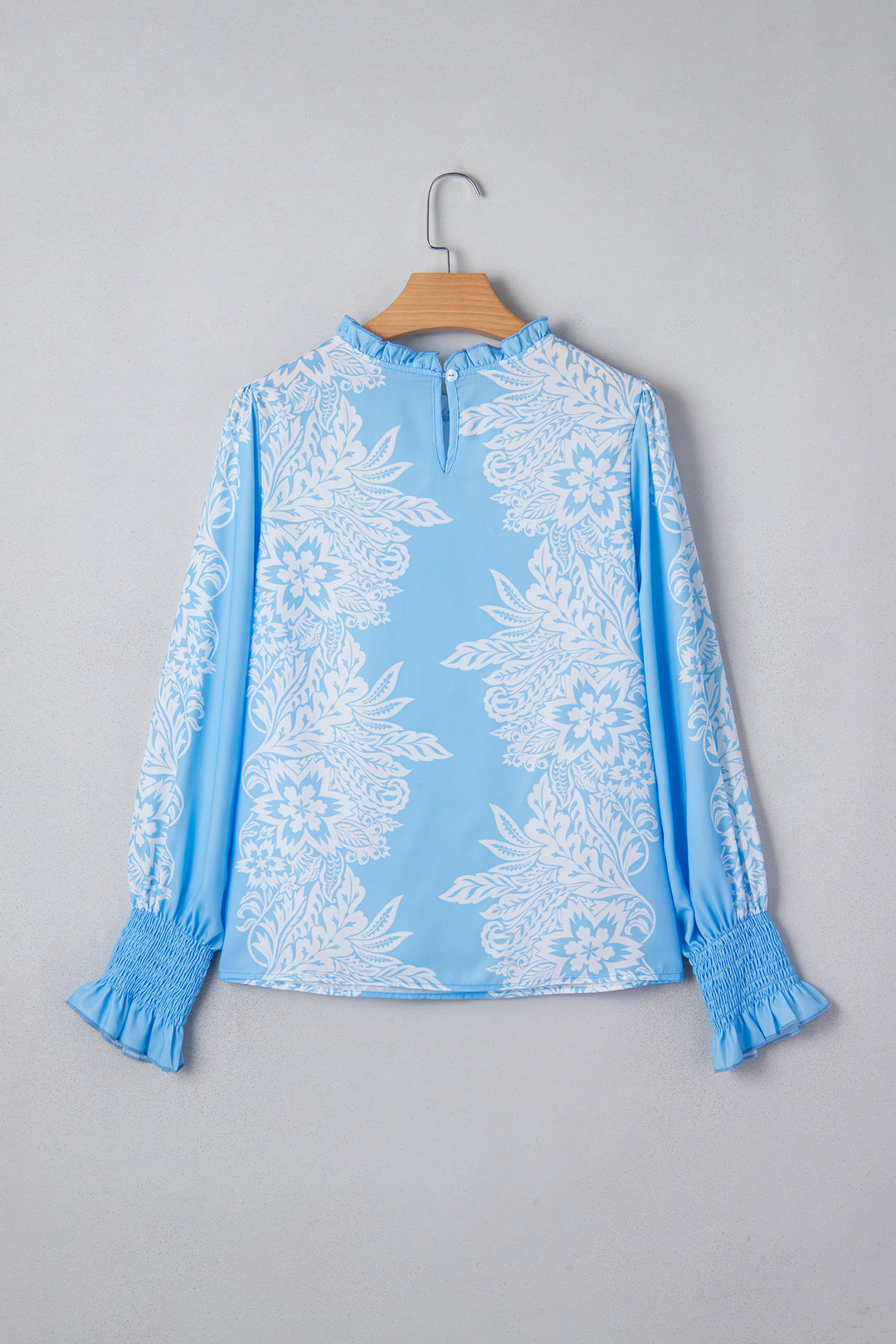 Ruffled Collar Puff Sleeve Flower Blouse