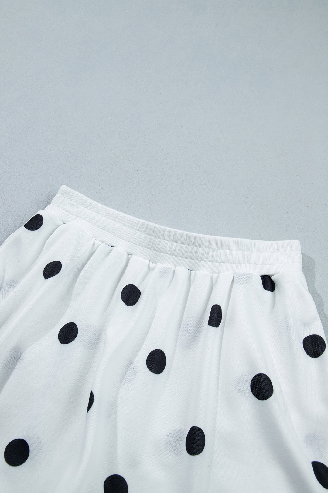 Beige Polka Dot Raw Hem Relaxed Pullover Loose Skort Two Piece Set