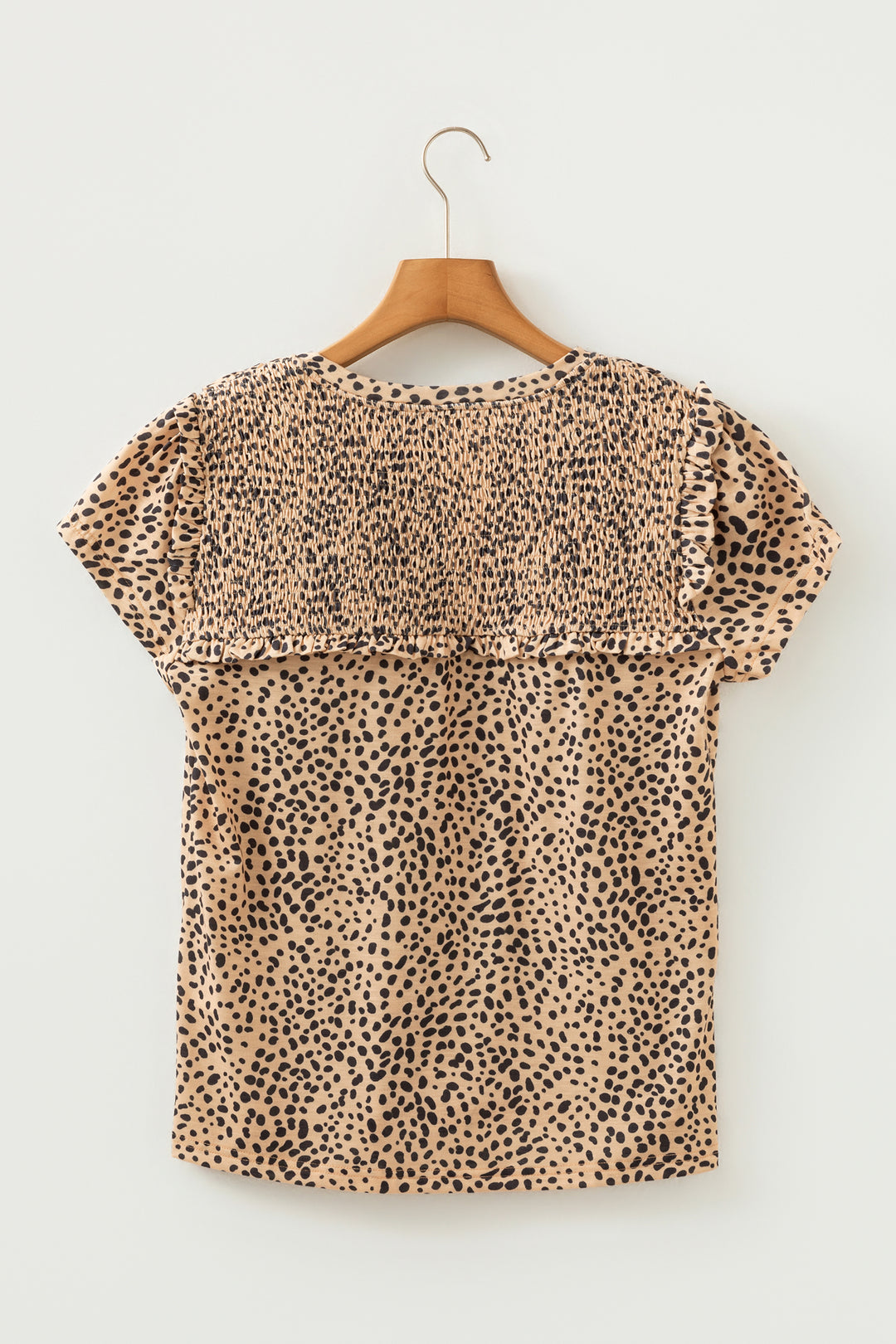 Cheeath Print Frilled V Neck Shirred Detail Short Sleeve Blouse