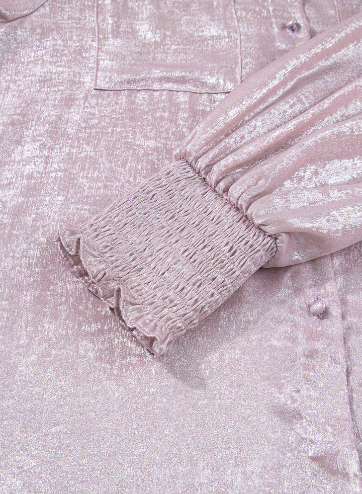 New Delicacy Long Sleeve Button Front Ruffle Cuffs Back Paneling Shirt