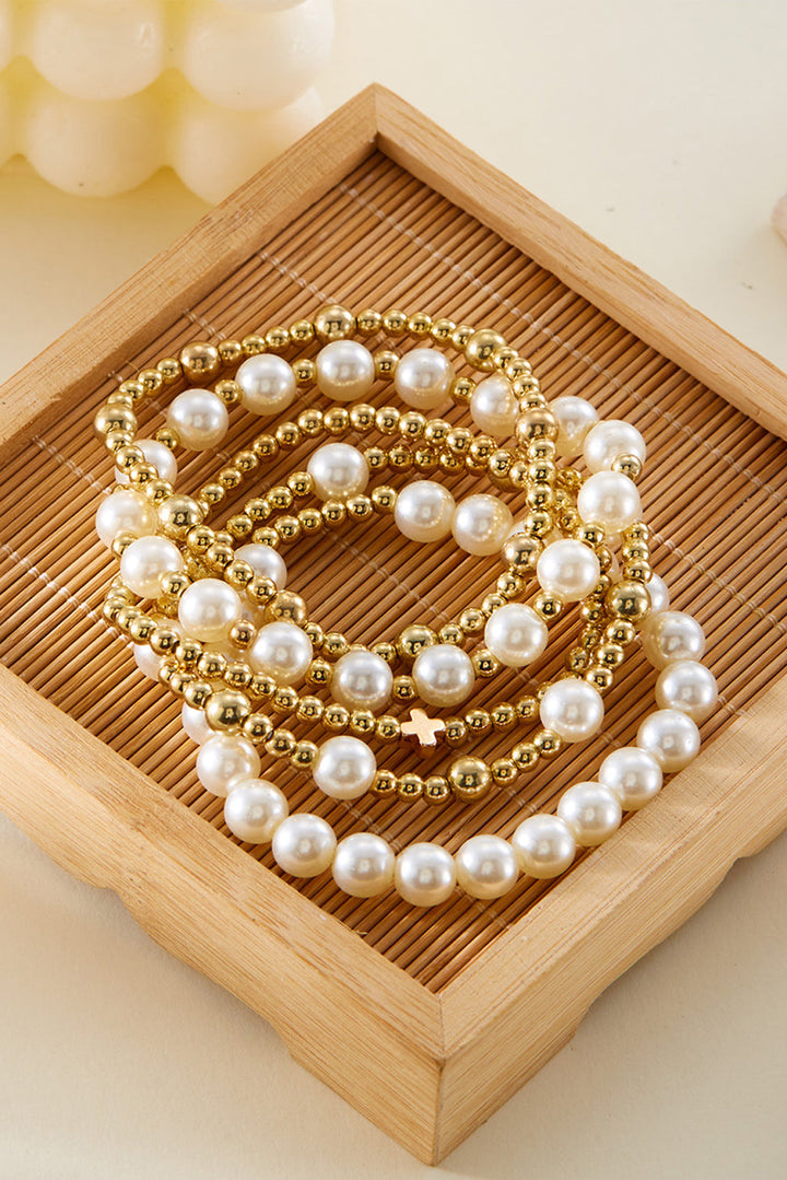 Bracelets multicouches en perles plaquées et décorées de perles croisées