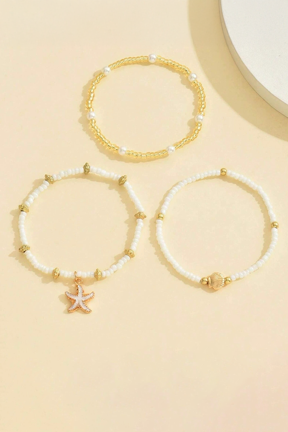 Starfish Shell Pearl Beaded Elastic Layered Bracelet