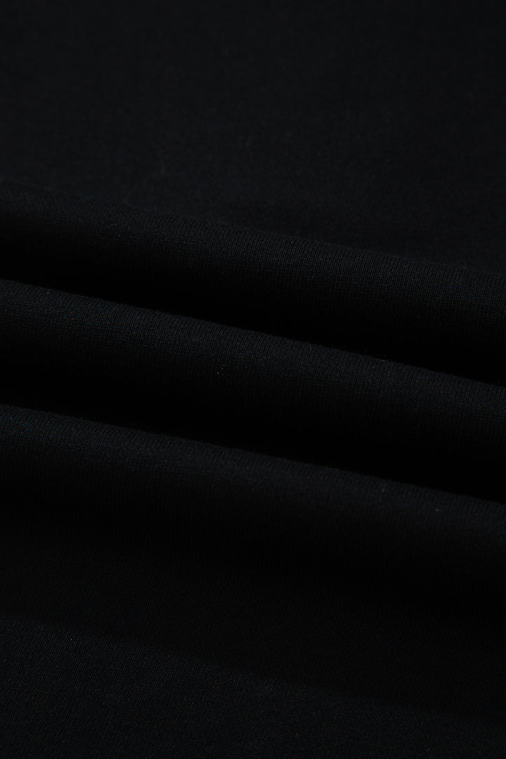 Black Color Block Denim Patchwork Button Polo Collar Short Sleeve Top