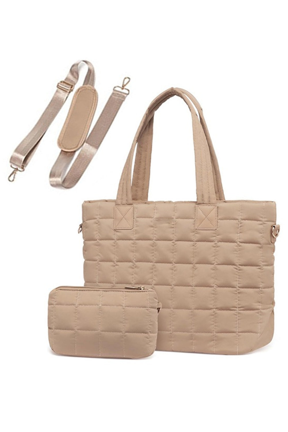Quiled Patchwork Large Tote Bag and Clutch 2pcs Set