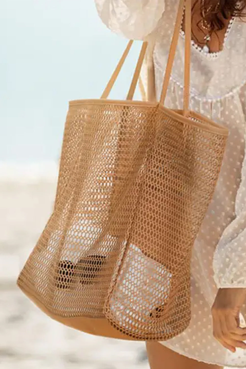 Hollowed Zipped Interior Pocket Nylon Tote Bag