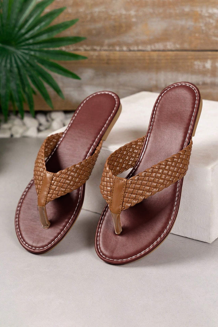 Flip-Flop aus PU-Leder mit geflochtenem Riemen
