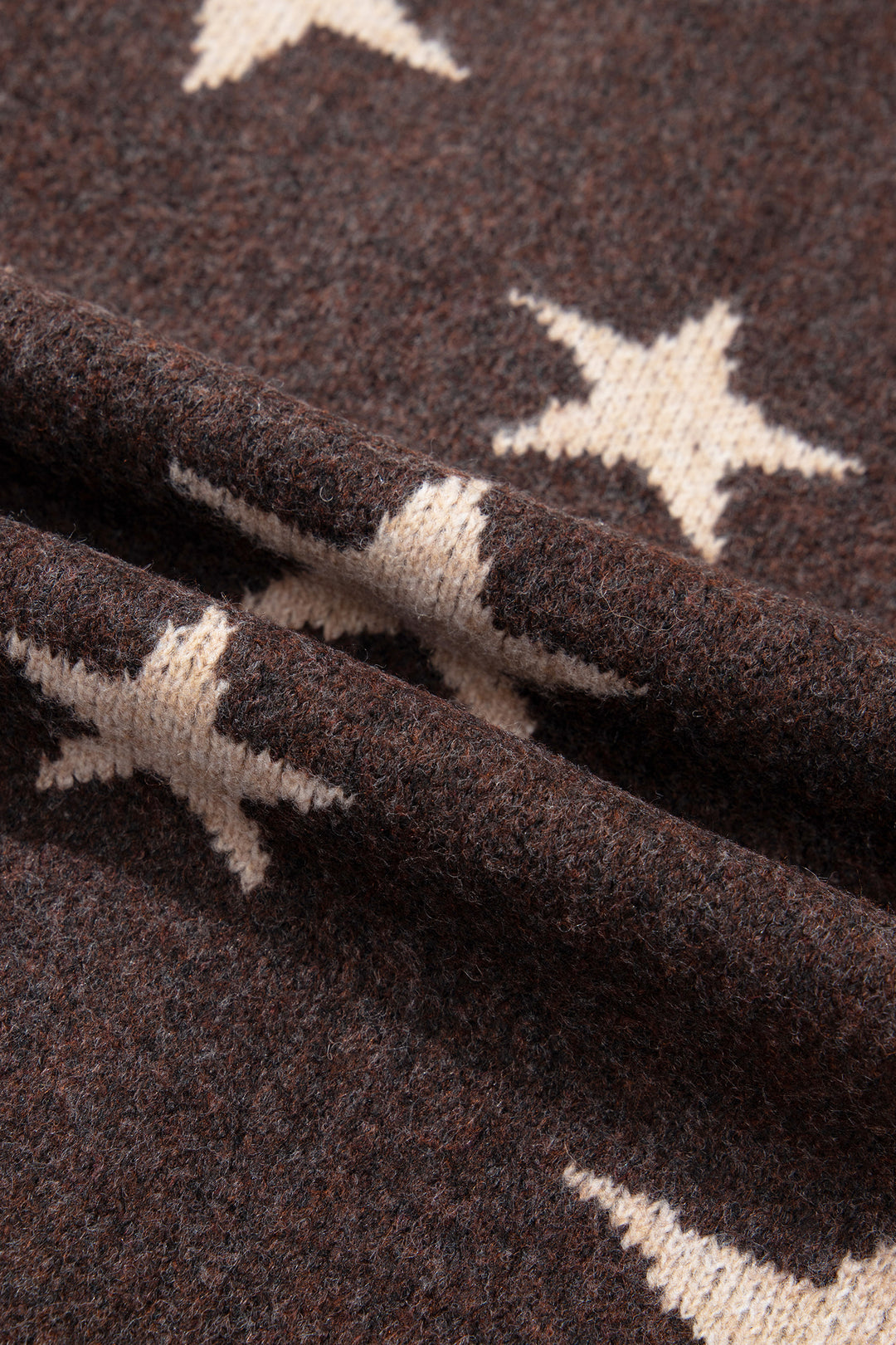 Brown Stars Pattern Colorblock Long Sleeve Shift Wool Cardigan