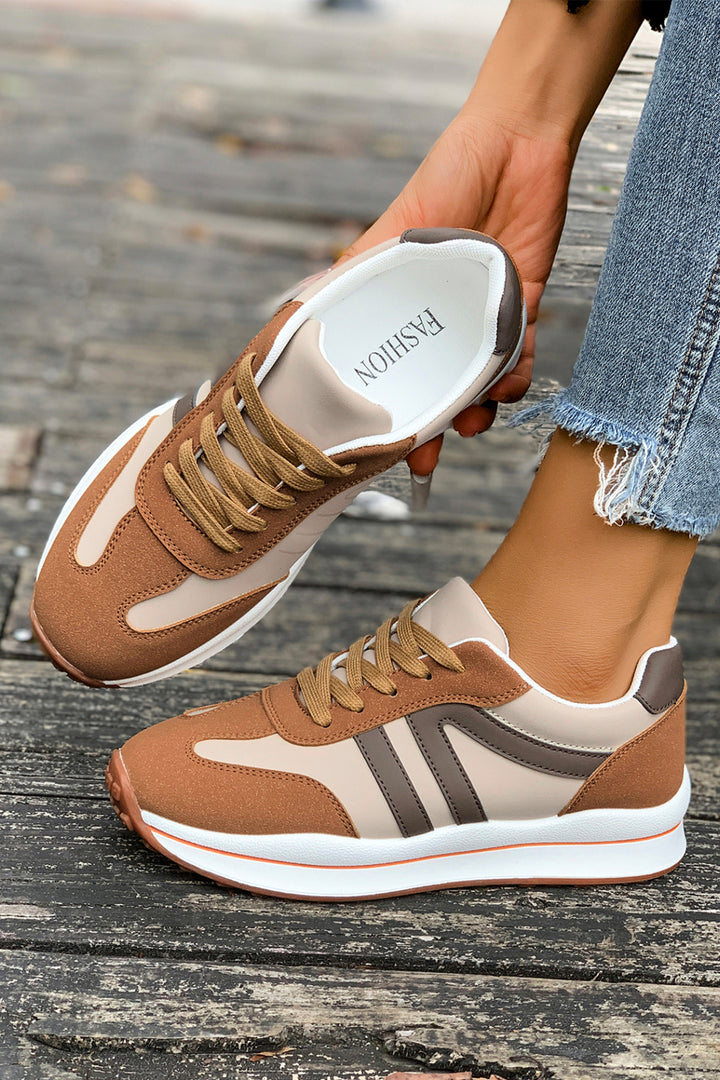 Varsity Color Block Patchwork Lace-up PU??Leather Sneakers